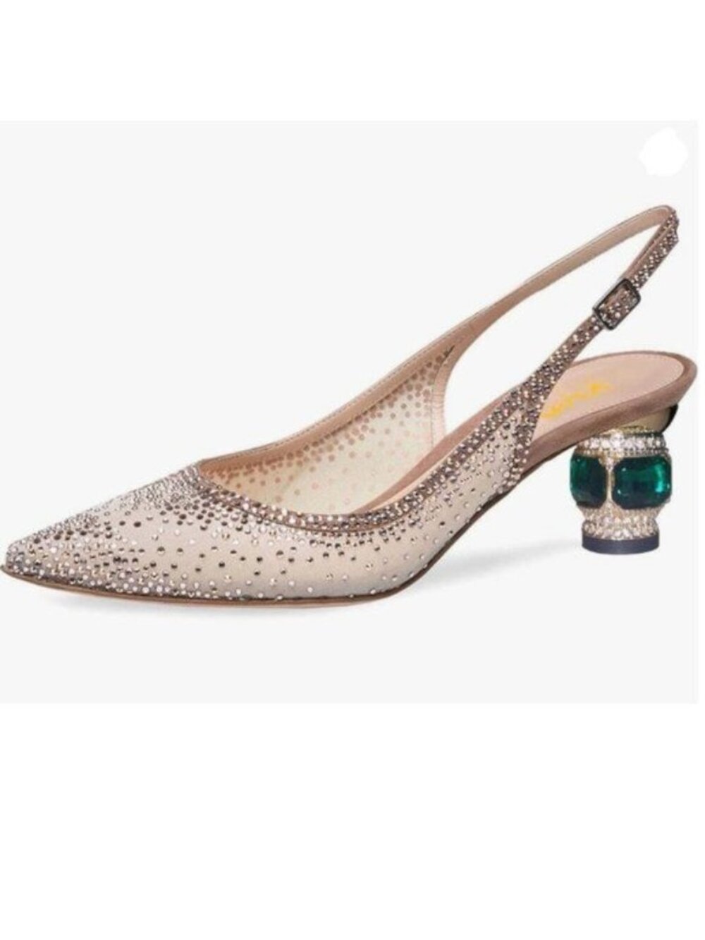 Brown Crystal Studded Clear Slingback Chunky Low Heel Rhinestone Sandals Shoes